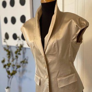 ~Doncaster Beige Polished Cotton Cap Sleeve Summer Blazer *Sz. 4 $495+tax retail